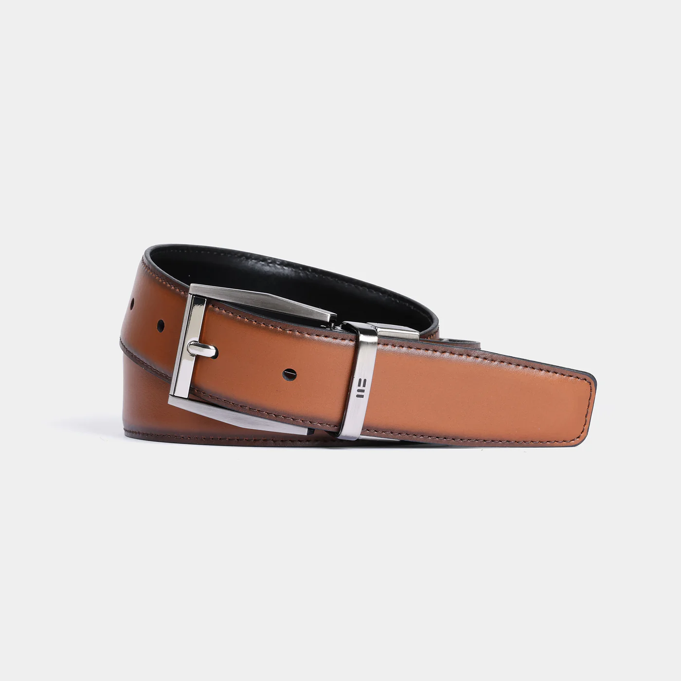 Cinturón reversible en piel de vacuno marrón claro